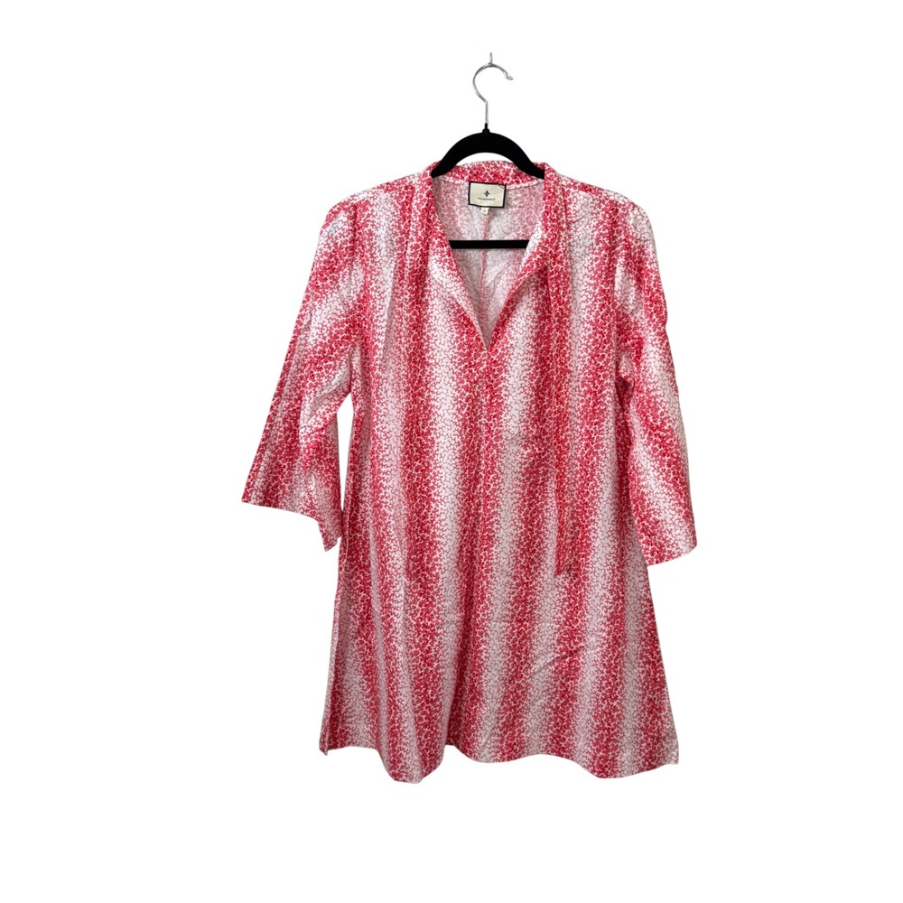 Tuckernuck Red White Coral Tunic Dress 100% Cotton Beach Coastal Natural Fiber S